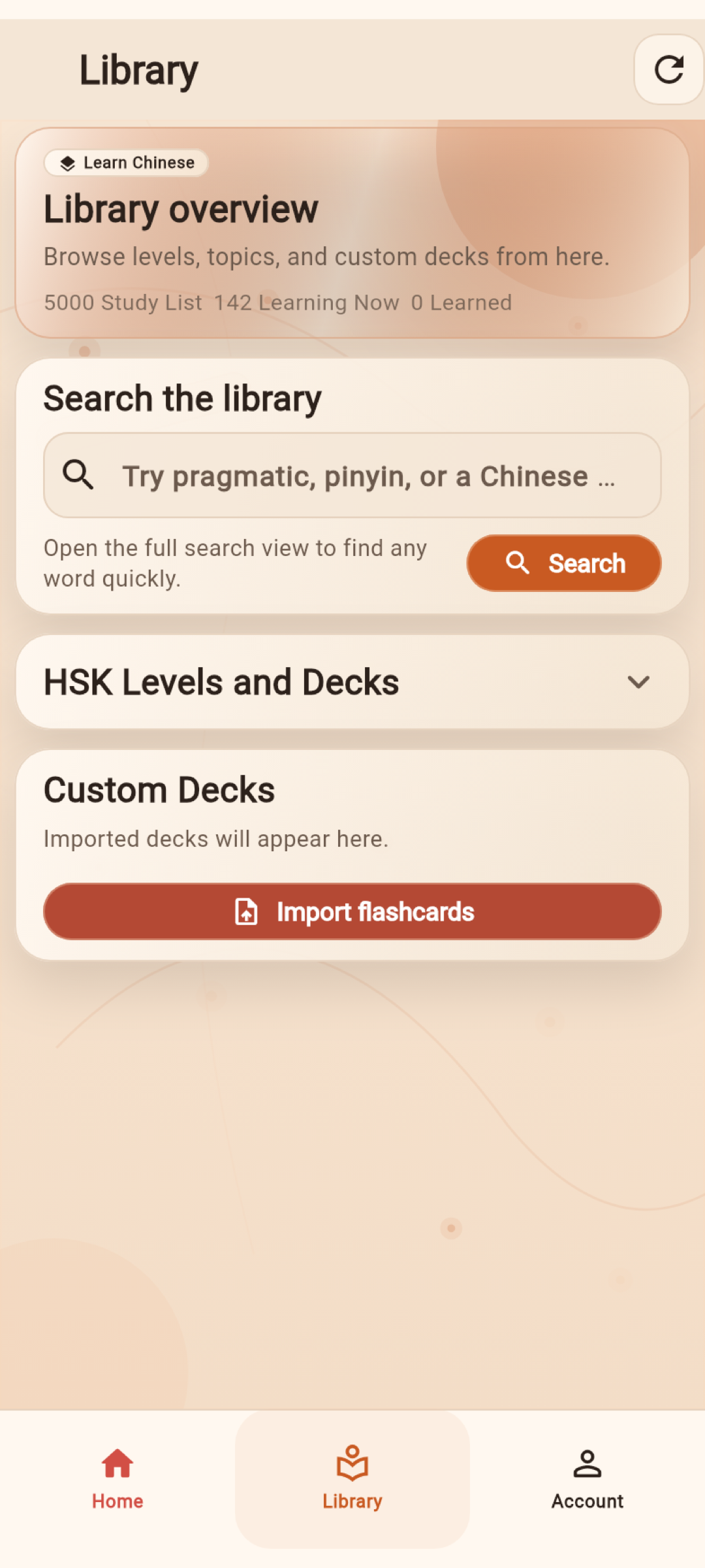Flash Chinese library and custom deck screen